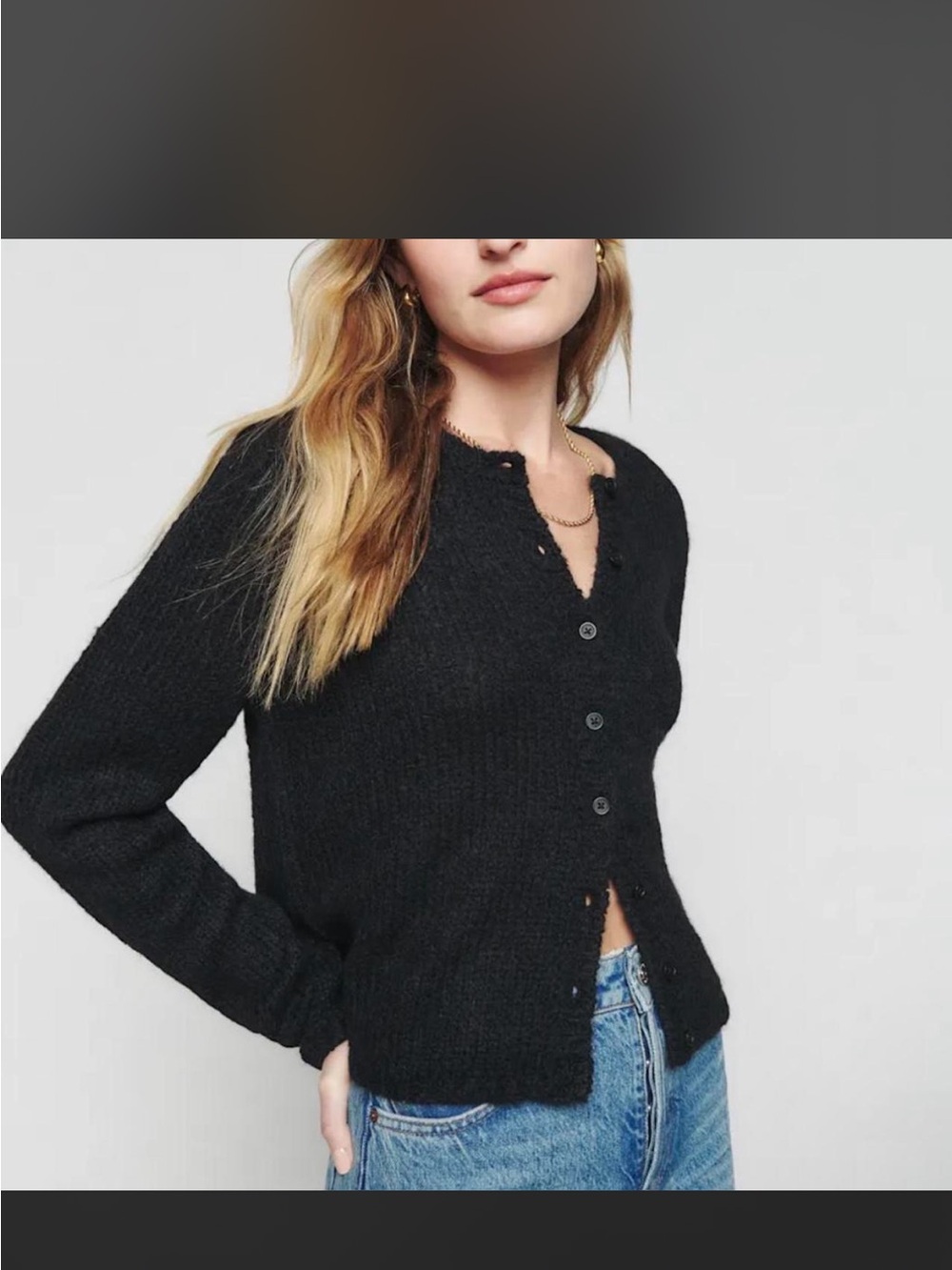 Reformation Black Button-Up Knit Cardigan